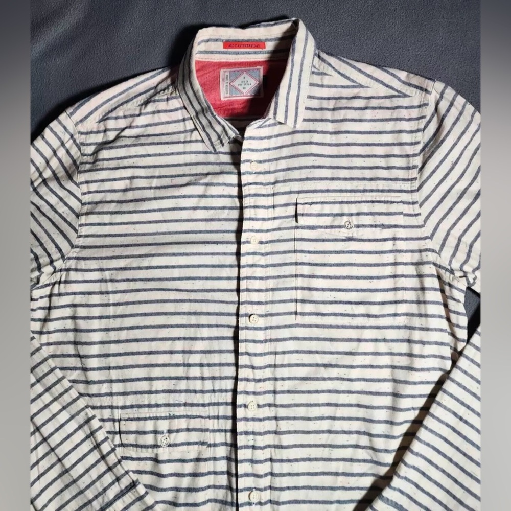 Scotch & Soda Amsterdam Shirt Mens Beige Striped Collared Button Up Casual, M